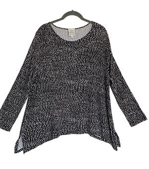 EDW SPIRITHOUSE Black & White Lagenlook Artsy Dot Top Long Sleeve Comfy S M L